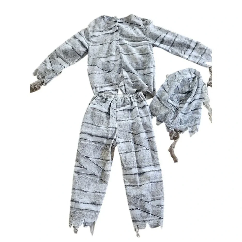 Authentic Kids Mummy Costume 3PC Set Rib Cage Detail Size M 5-6 Gray White